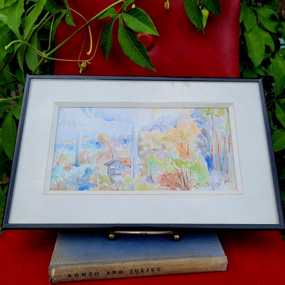 90's outdoor watercolor scene made in Turkey, signed & framed